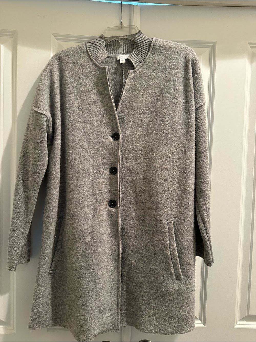 J. Jill Light Gray Long Button-Front Cardigan Coat